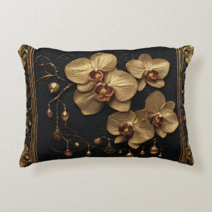 Weelderige Gouden Orchidee Bloemstuk Kunstwerk Accent Kussen