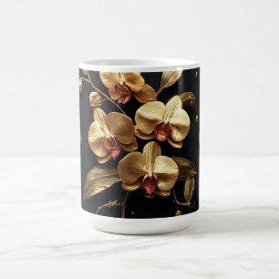 Weelderige Gouden Orchidee Bloemstuk Kunstwerk Koffiemok