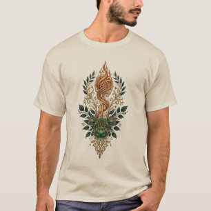 Weelderige Gouden Vlam Botanische Crest T-Shirt