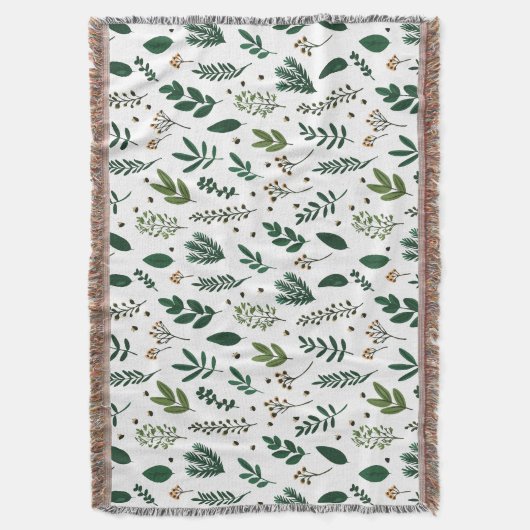 Weelderige groene bladeren en bloemen op wit deken (Voorkant Verticaal)