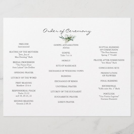 Weelderige Groene Frame Tri+Fold Huwelijksprogramm Flyer (Achterkant)