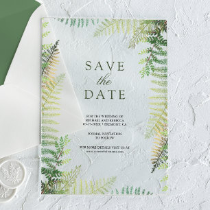 Weelderige groene varens Huwelijk Save the Date Acryl Uitnodigingen