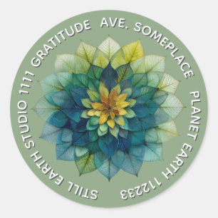 Weelderige Harmonie   Blad Mandala Ronde Sticker