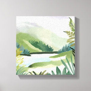 Weelderige Heuvel   Groene Aquarel Natuur Schilder Canvas Afdruk