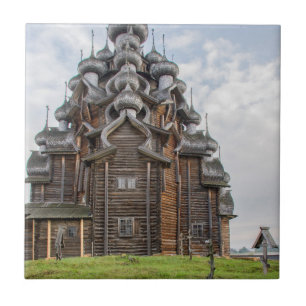 Weelderige houten kerk, Rusland Tegeltje