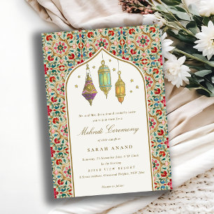 Weelderige Klasse Bloem Kaarsen Mehndi Ceremonie  Kaart
