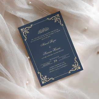 Weelderige lijst Navyblauw Gouden Schrift Walima-c Kaart