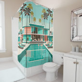 "Weelderige Mid-Century Modern Poolside" Douchegordijn (In situ)