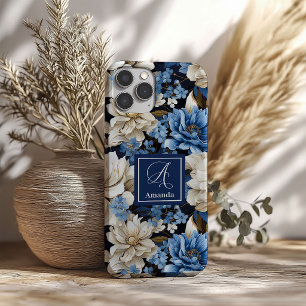 Weelderige Navy Blauwe Bloemen iPhone Hoes Elegant