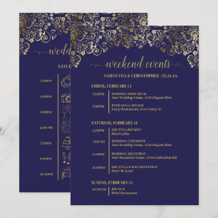 Weelderige Navy Blauwe & Gouden Trouw Evenementen Programma