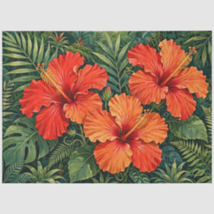 Weelderige Oranje Hibiscus Jungle Bloemen Tropisch Tissuepapier