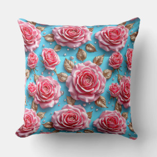 Weelderige Roze 3D Rozen Bloeien ✨ Romantische Blo Kussen