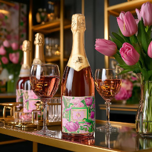 Weelderige Roze Groene Botanische Soirée Drank Sparkling Wijnetiket