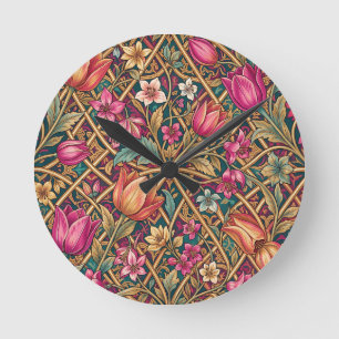 Weelderige Roze Tulp Bloemmotief in William Morris Ronde Klok