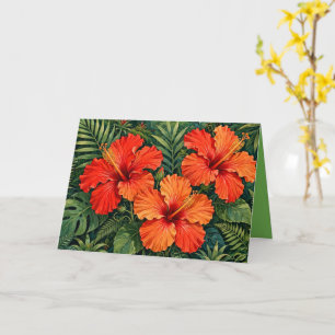 Weelderige Sinaasappel Hibiscus Jungle Bloemen Tro Kaart