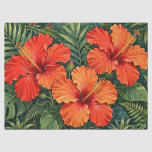 Weelderige Sinaasappel Hibiscus Jungle Bloemen Tro Tissuepapier