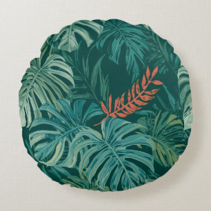 Weelderige Smaragdgroene Jungleprint Rond Kussen