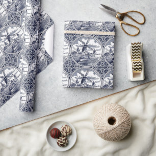Weelderige stijl Oude Nederlandse Delftsblauwe Kun Cadeaupapier