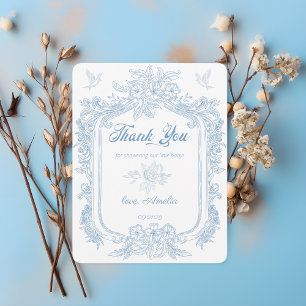 Weelderige Stofblauwe Barokke Lijst Baby Shower Bedankkaart