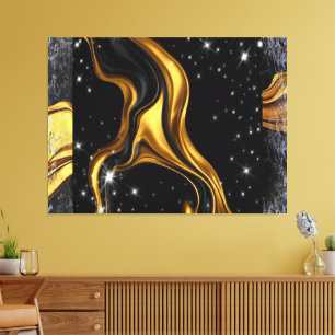 Weelderige Swirl Vloeibaar Goud Zwart Monochroom O Canvas Afdruk