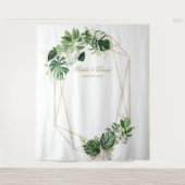 Weelderige Tropische Bladeren Gouden Lijst Bruilof Wandkleed (Voorkant)