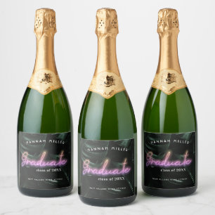 Weelderige Tropische Palmen   Neon Licht Afstudere Sparkling Wijnetiket