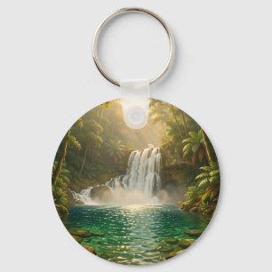Weelderige Tropische Waterval Jungle Paradijs Sleutelhanger