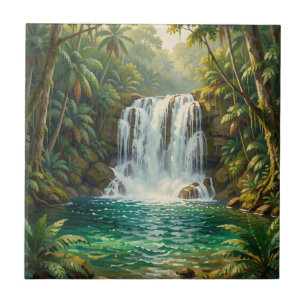 Weelderige Tropische Waterval Oase Tegeltje