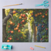 Weelderige tuin scène met rijpe appels en druiven tissuepapier (Craft)