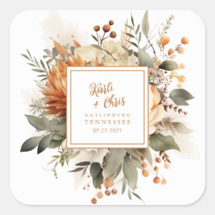 Weelderige Verbrande Oranje Herfst Bloemen & Groen Vierkante Sticker