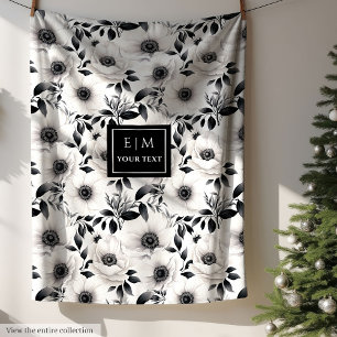 Weelderige zwart-witte bloemen neutraal eenvoudig fleece deken