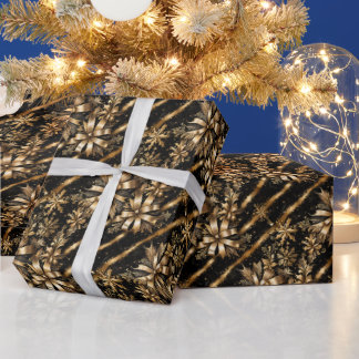 Weelderige Zwarte Marmer & Gouden Lint Kerstmis Cadeaupapier