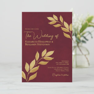 Weemoedige bladeren Elegant Bourgondië & Gouden Br Kaart