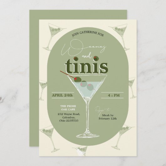 Weenies en Tinis Martini Bachelorette Uitnodiging (Voorkant / Achterkant)