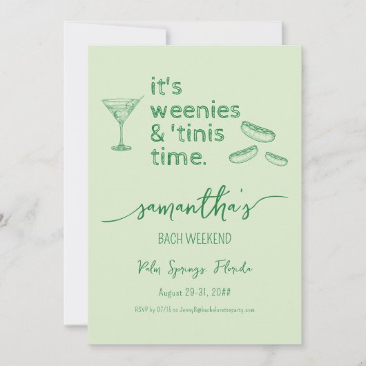 Weenies & Tinies Martini Bachelorette Bachweekend Kaart (Voorkant)