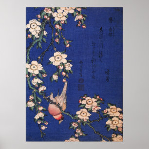 Weeping Cherry en Bullfinch, Hokusai Poster