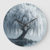 Weeping willow by a pond, black and white grote klok (Voorkant)