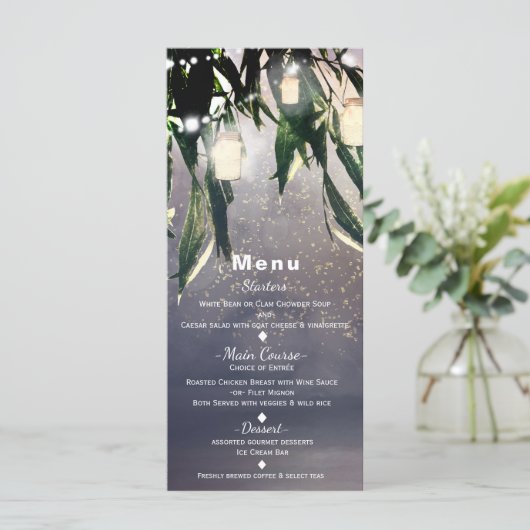 Weeping Willow Tree & Mason Jar Lights Menu Kaart (Staand voorkant)