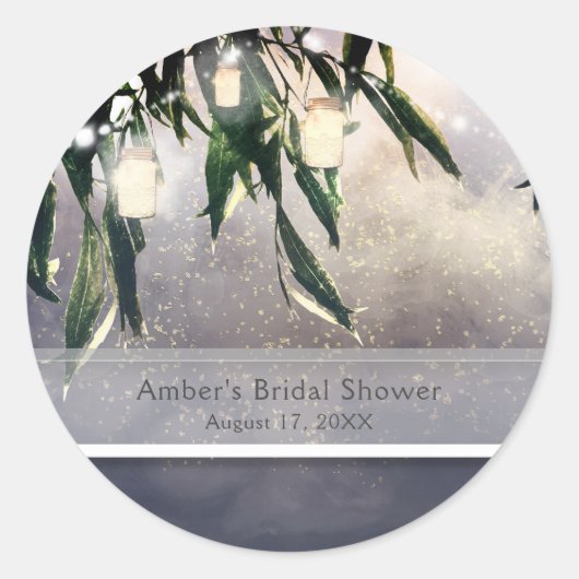 Weeping Willow Tree & Mason Jar Lights Party Favor Ronde Sticker (Voorkant)