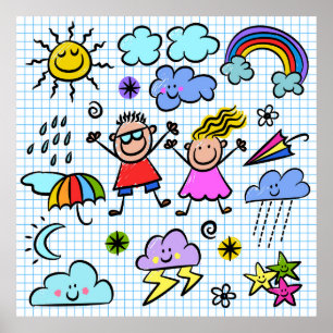 Weer Kinder Happy Cheerful Doodles Poster