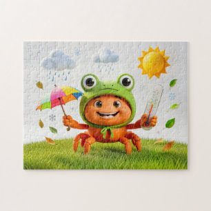 Weer Krab Meet Klimaat Met Regenboog Paraplu Legpuzzel
