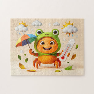Weer Krab Meet Klimaat Met Regenboog Paraplu Legpuzzel