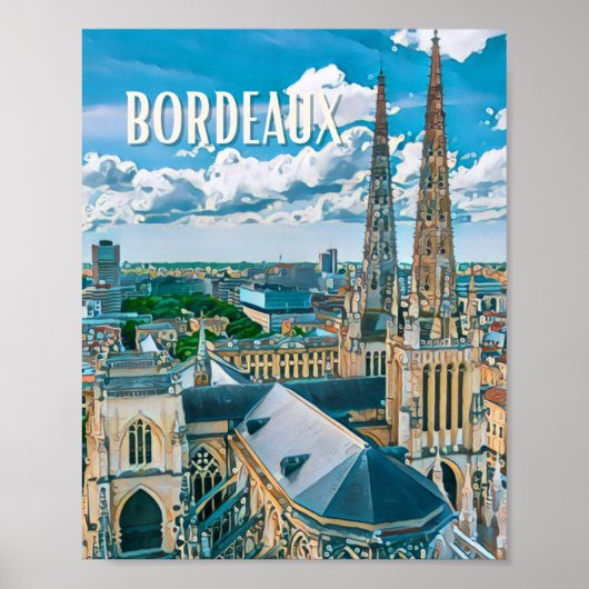 Weergave Bordeaux Afbeelding met Vintage Poster (Voorkant)
