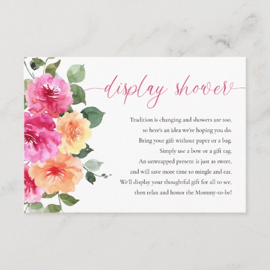 Weergave douche heet roze sinaasappel helder bloem informatiekaartje (Voorkant)