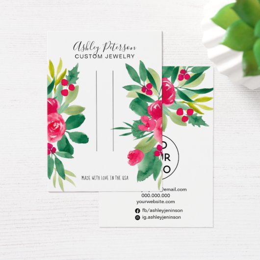 Weergave van de kerstflorale rode juwelen visitekaartje (Bureau)