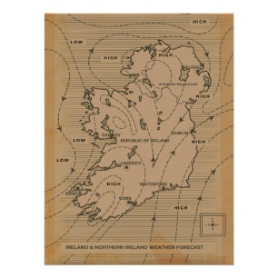  weerkaart van Ierland & Noord-Ierland Perfect Poster