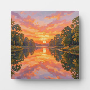 Weerkaatsing van een levendige zonsondergang in de fotoplaat