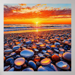 Weerkaatsing van een levendige zonsondergang op gl poster
