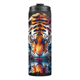 Weerspiegeling van tijger die water drinkt  thermosbeker
