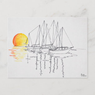 Weerspiegeling zeilboot Concarneau, Bretagne Briefkaart